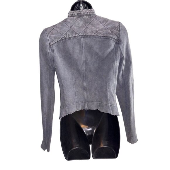 Free People Grey Asymmetrical Zip Up Distressed Shrunken Moto Jacket Coat, Sz S - Picture 3 of 5